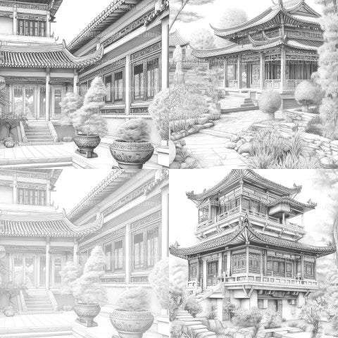 Chinese Architecture Coloring Book - CraftNest - Digital Crafting and Art