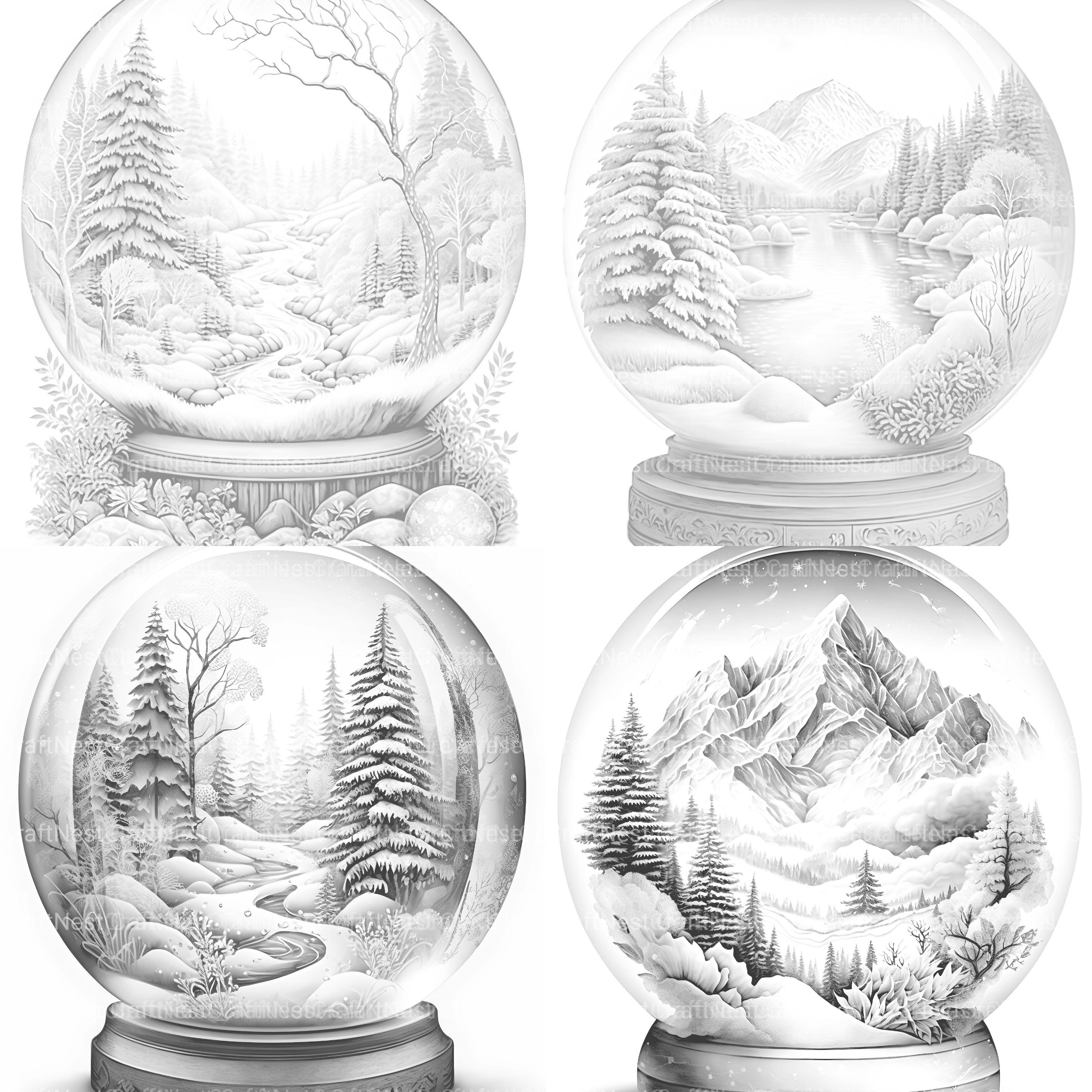 Snow Globe Nature Scene Coloring Book - CraftNest - Digital Crafting and Art