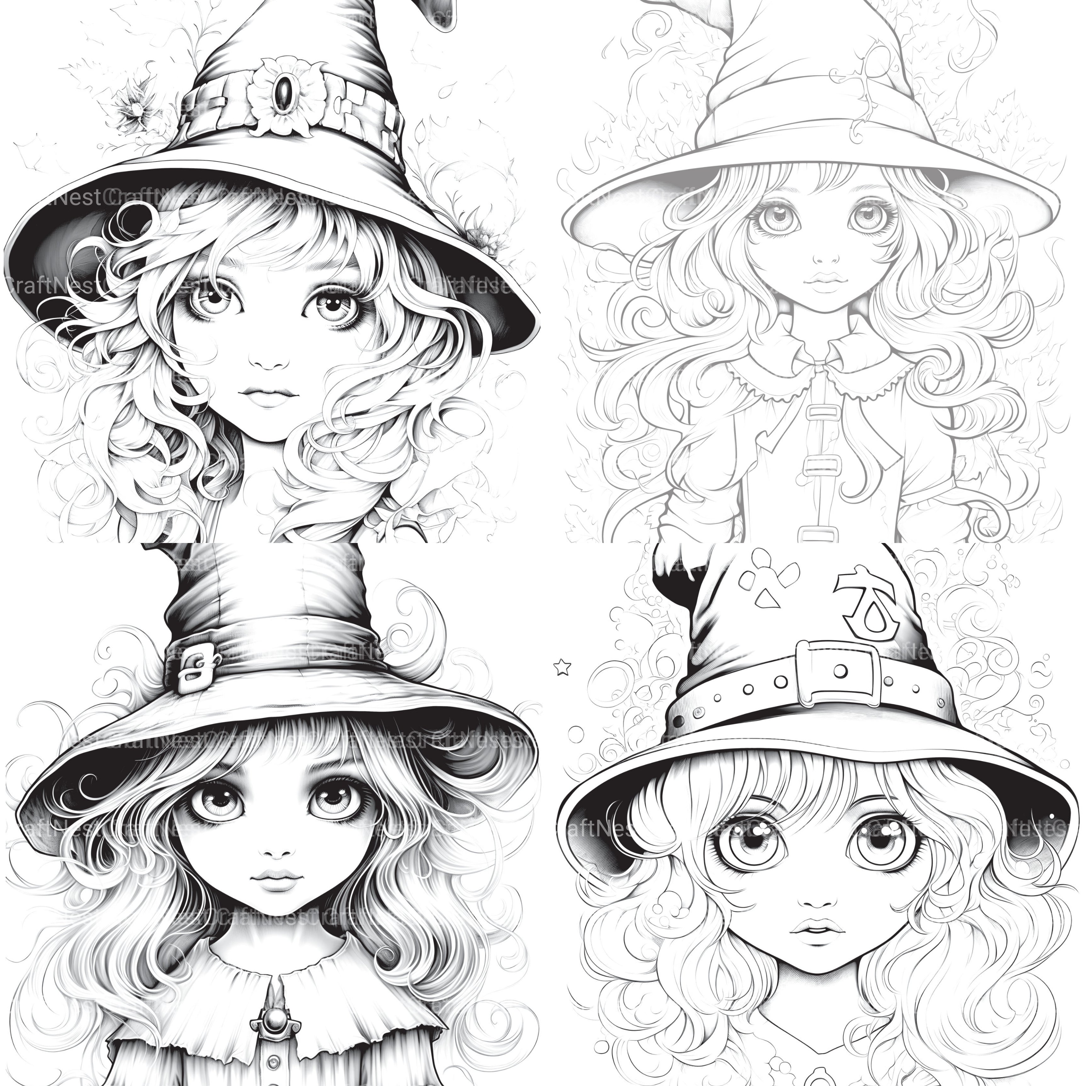 Cute Witch Coloring Book - CraftNest - Digital Crafting and Art