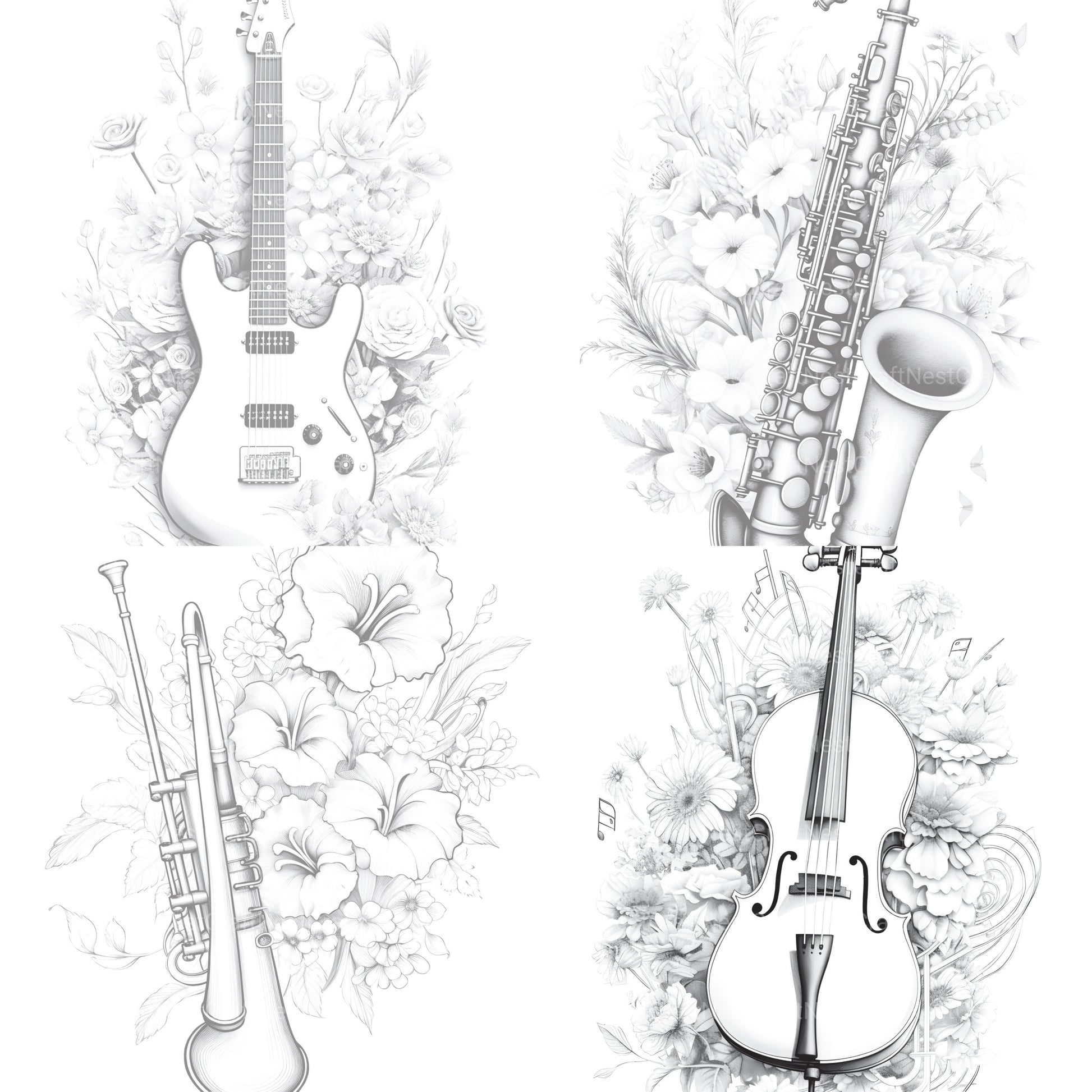 Flower Instrument Coloring Book - CraftNest - Digital Crafting and Art