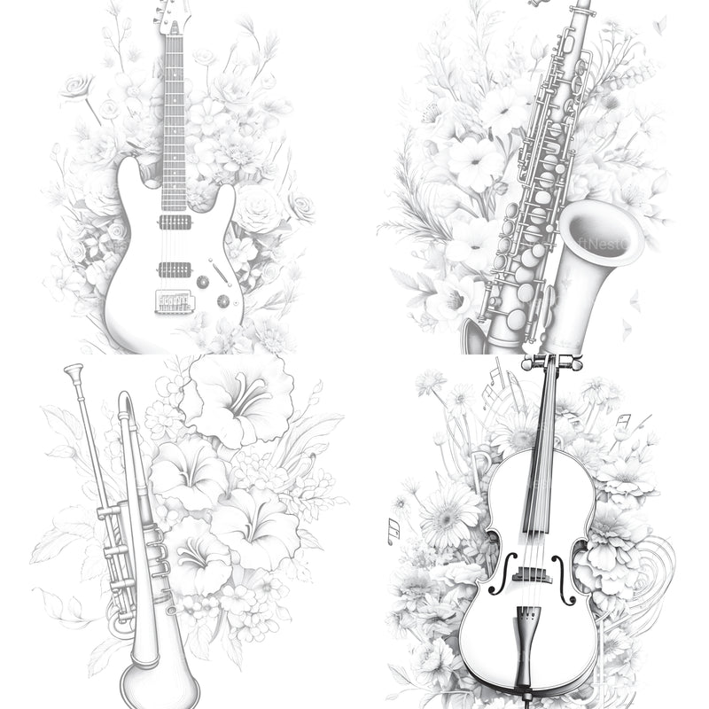 Flower Instrument Coloring Book - CraftNest - Digital Crafting and Art