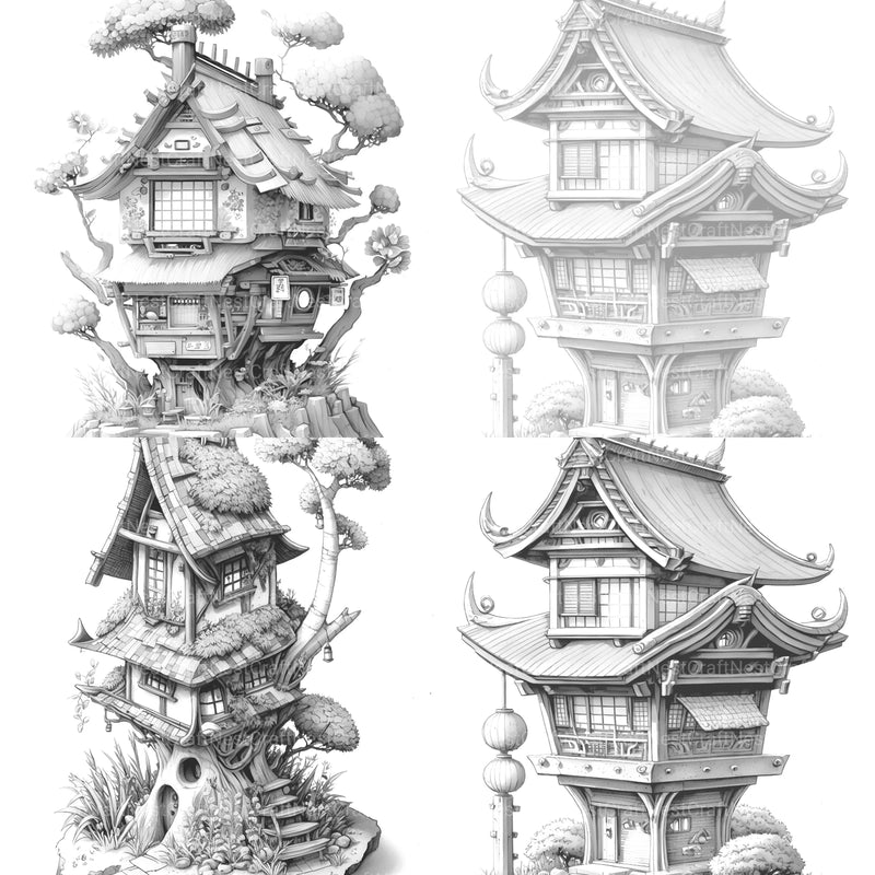 Japanese Tiny House Coloring Book - CraftNest - Digital Crafting and Art