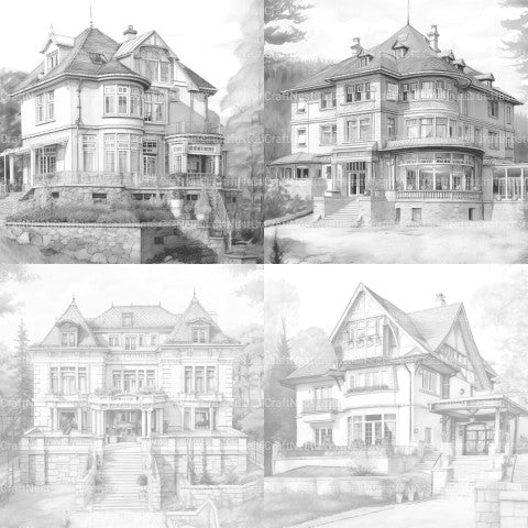 Luxurious Villas Coloring Book - CraftNest - Digital Crafting and Art