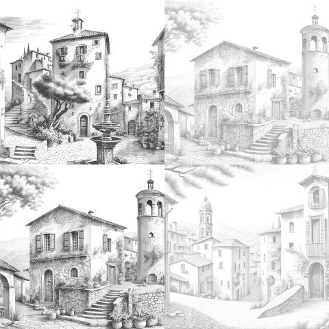 Italian Village Landscapes Coloring Book - CraftNest - Digital Crafting and Art