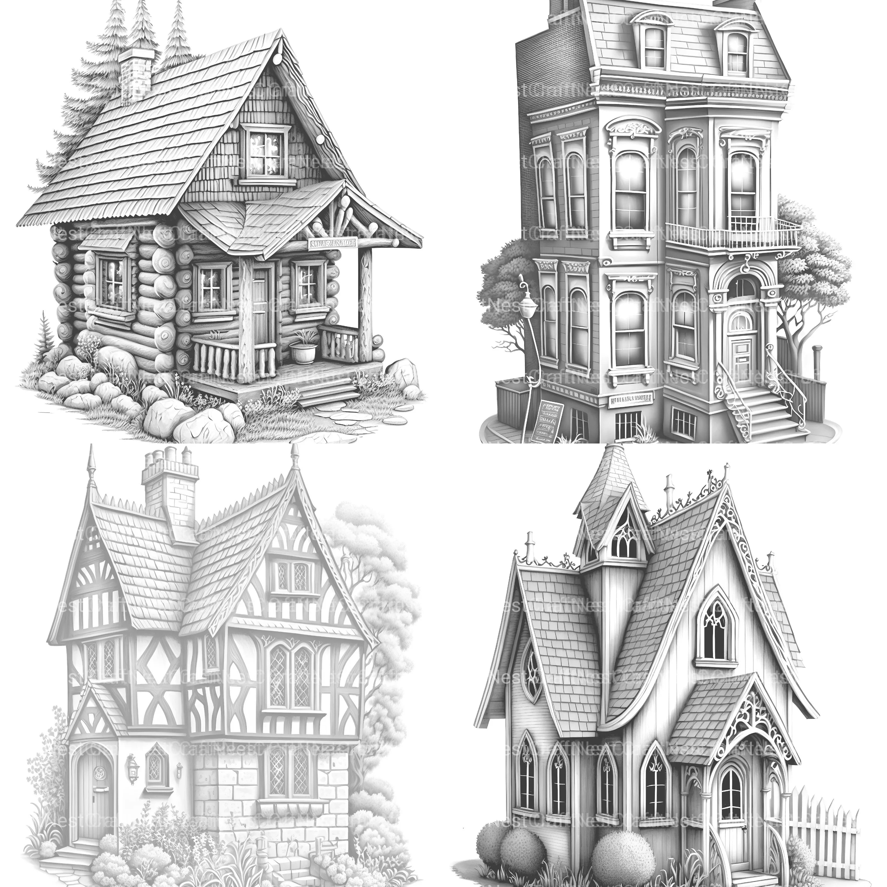 Mixed Style Tiny House Coloring Book - CraftNest - Digital Crafting and Art