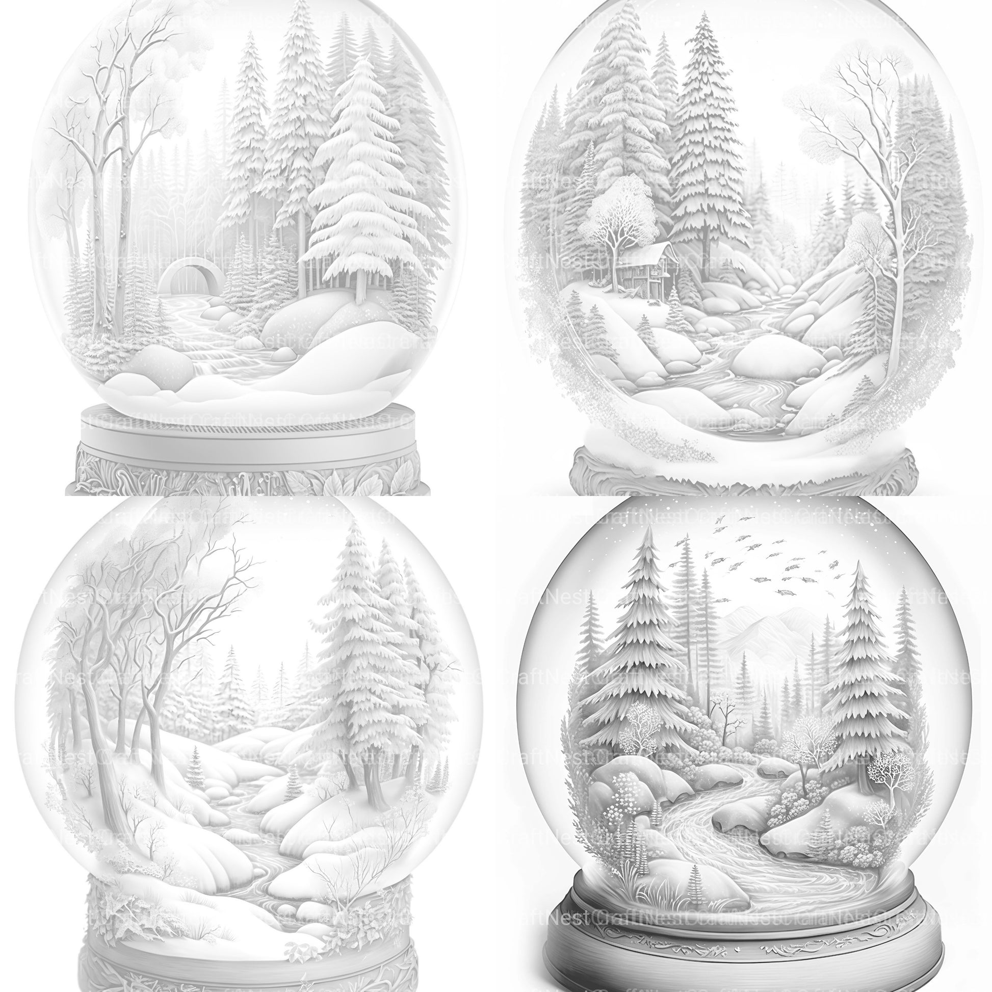 Snow Globe Nature Scene Coloring Book - CraftNest - Digital Crafting and Art