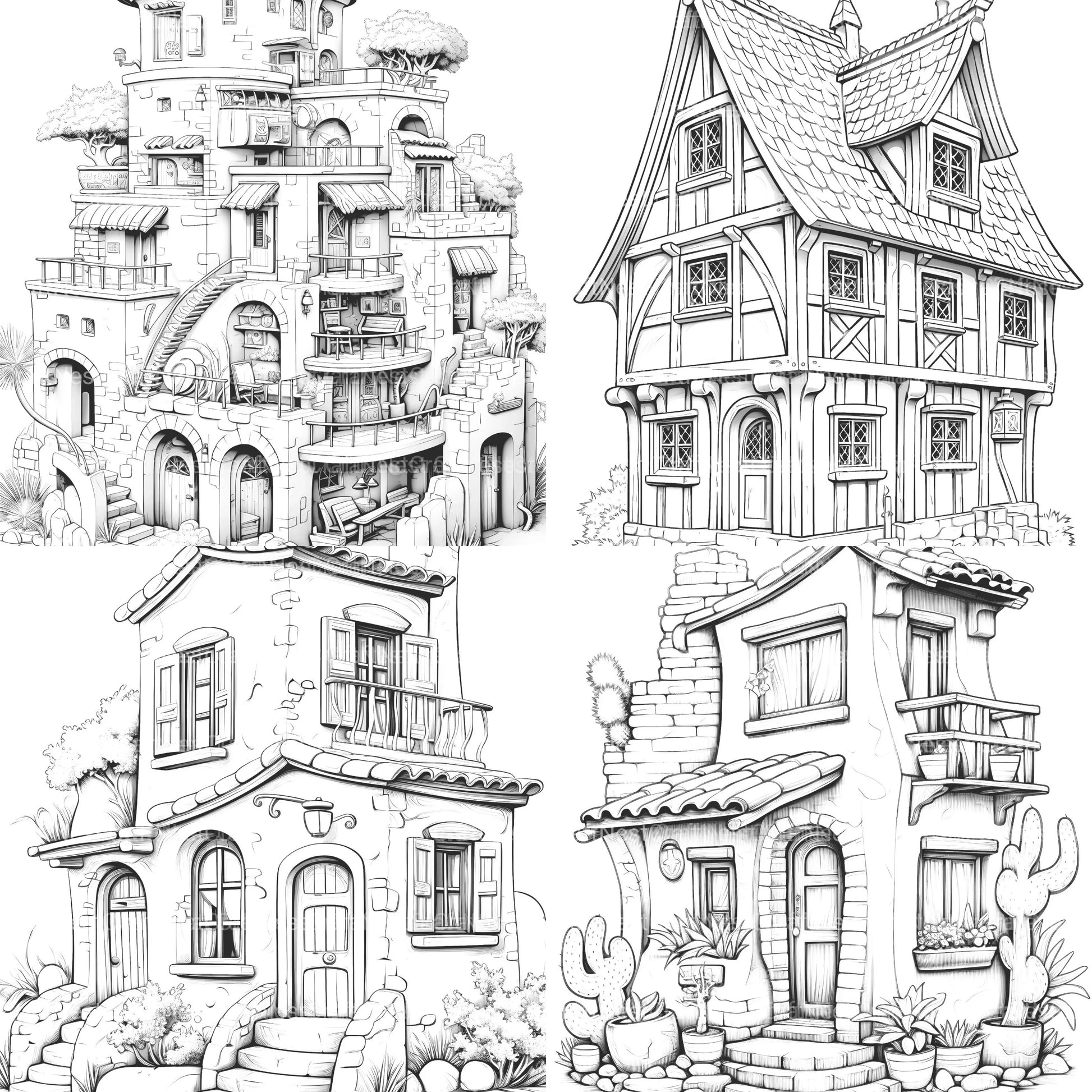 Mixed Tiny House Coloring Book - CraftNest - Digital Crafting and Art