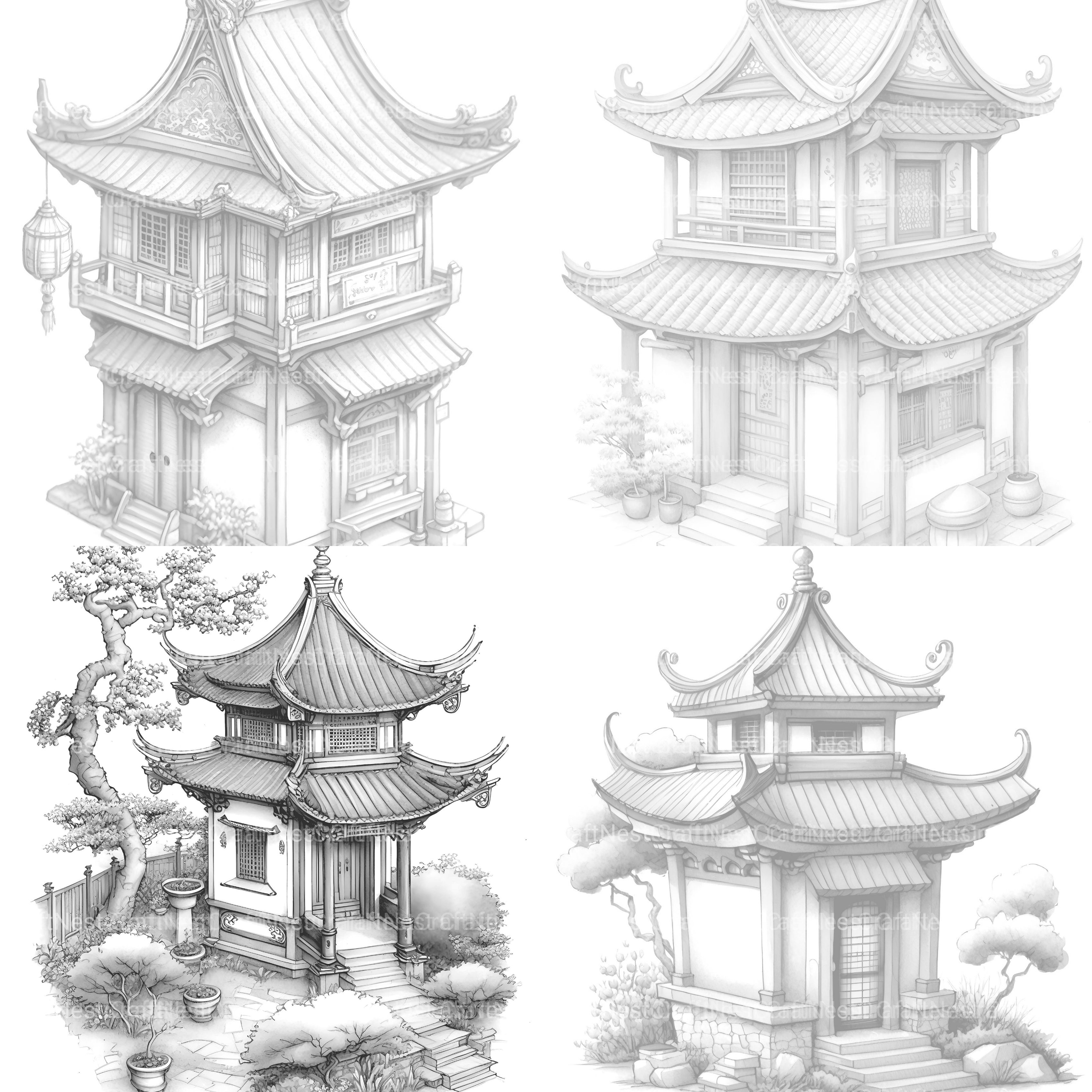 Chinese Tiny House Coloring Book - CraftNest - Digital Crafting and Art