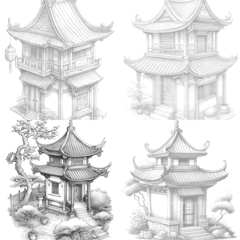 Chinese Tiny House Coloring Book - CraftNest - Digital Crafting and Art