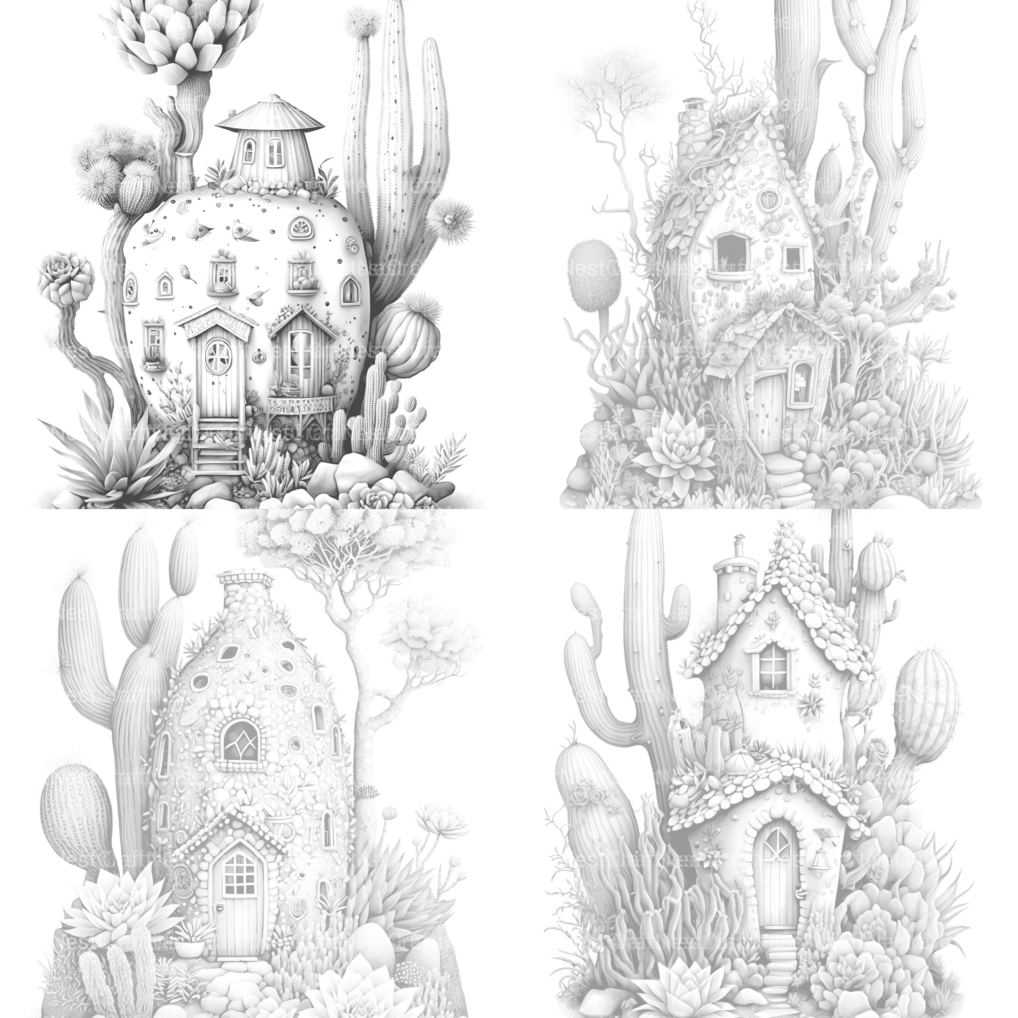 Cactus Fairy Houses Coloring Book - CraftNest - Digital Crafting and Art