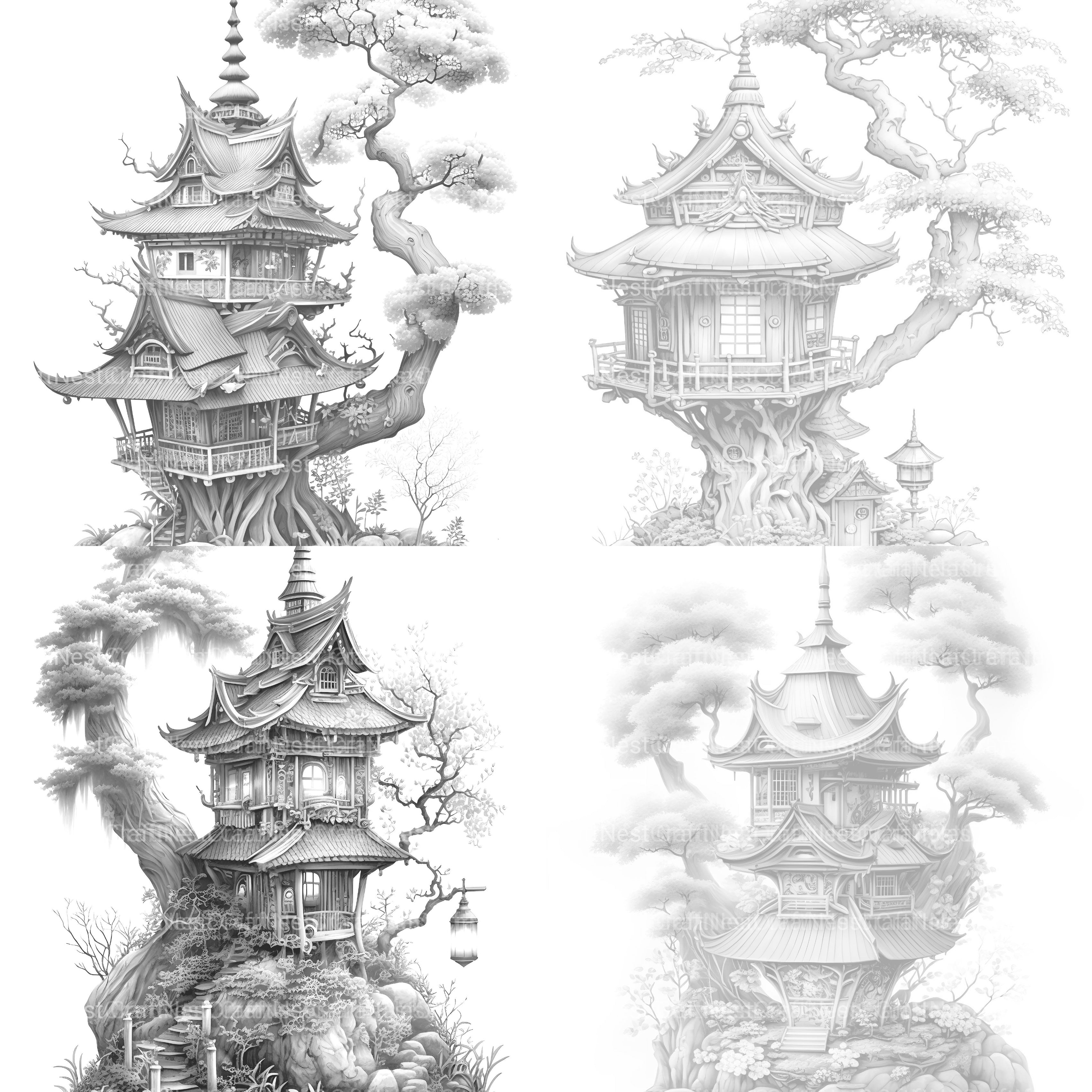 Japanese Fairy House Coloring Book - CraftNest - Digital Crafting and Art