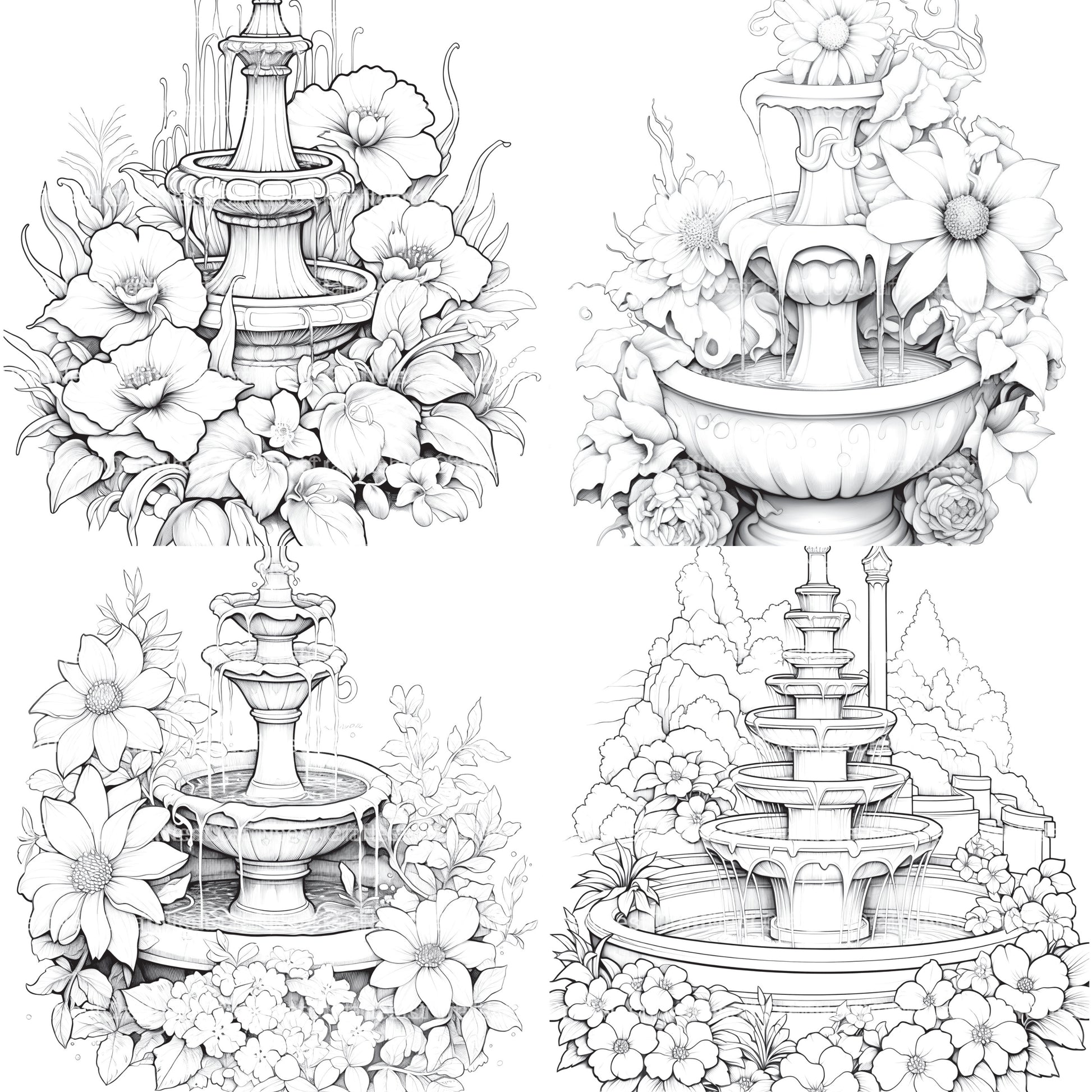 Blooming Fountain Coloring Book - CraftNest - Digital Crafting and Art