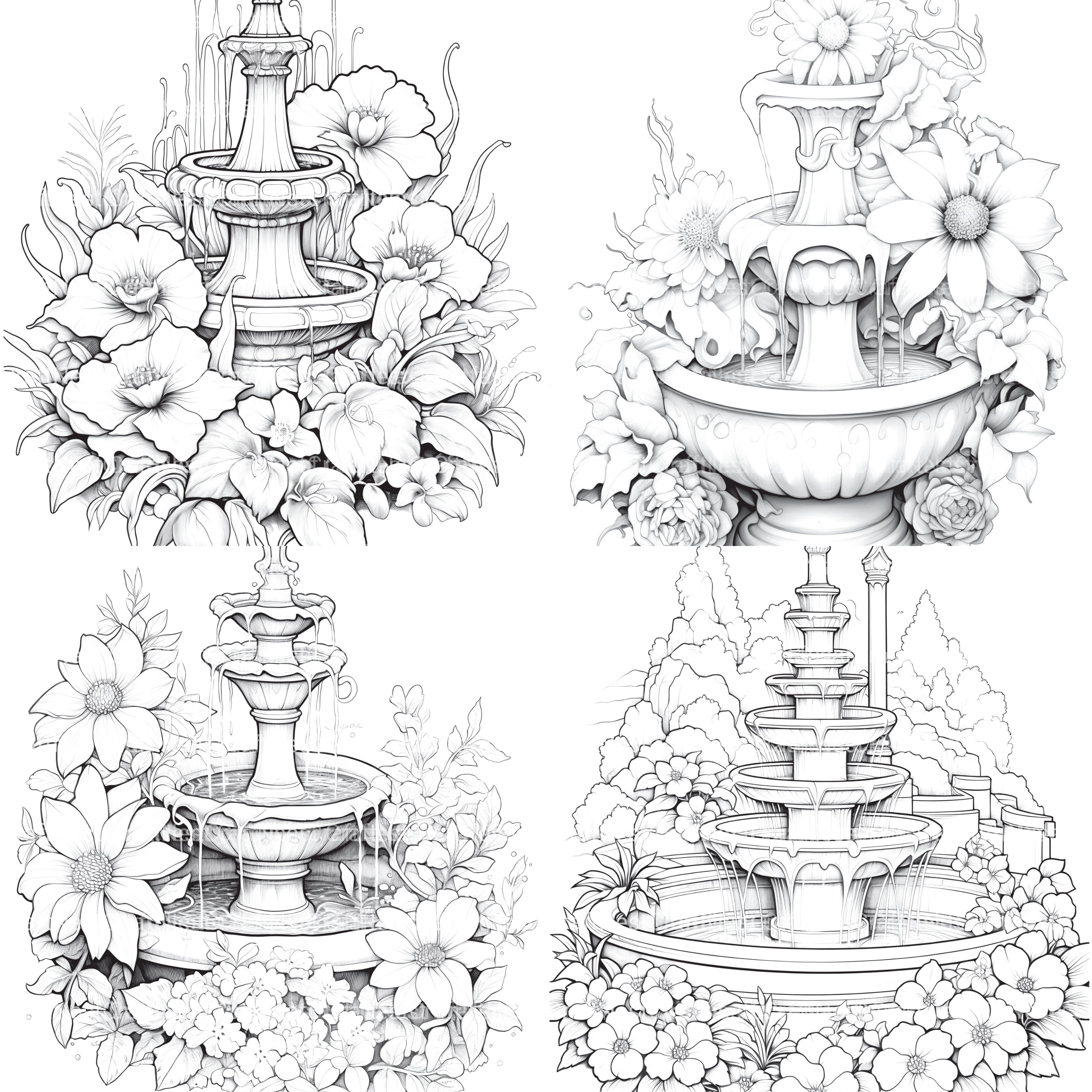 Blooming Fountain Coloring Book - CraftNest - Digital Crafting and Art