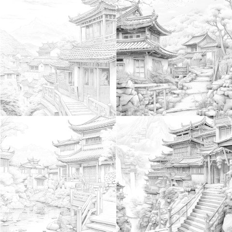 Old Chinese Villages Coloring Book - CraftNest - Digital Crafting and Art