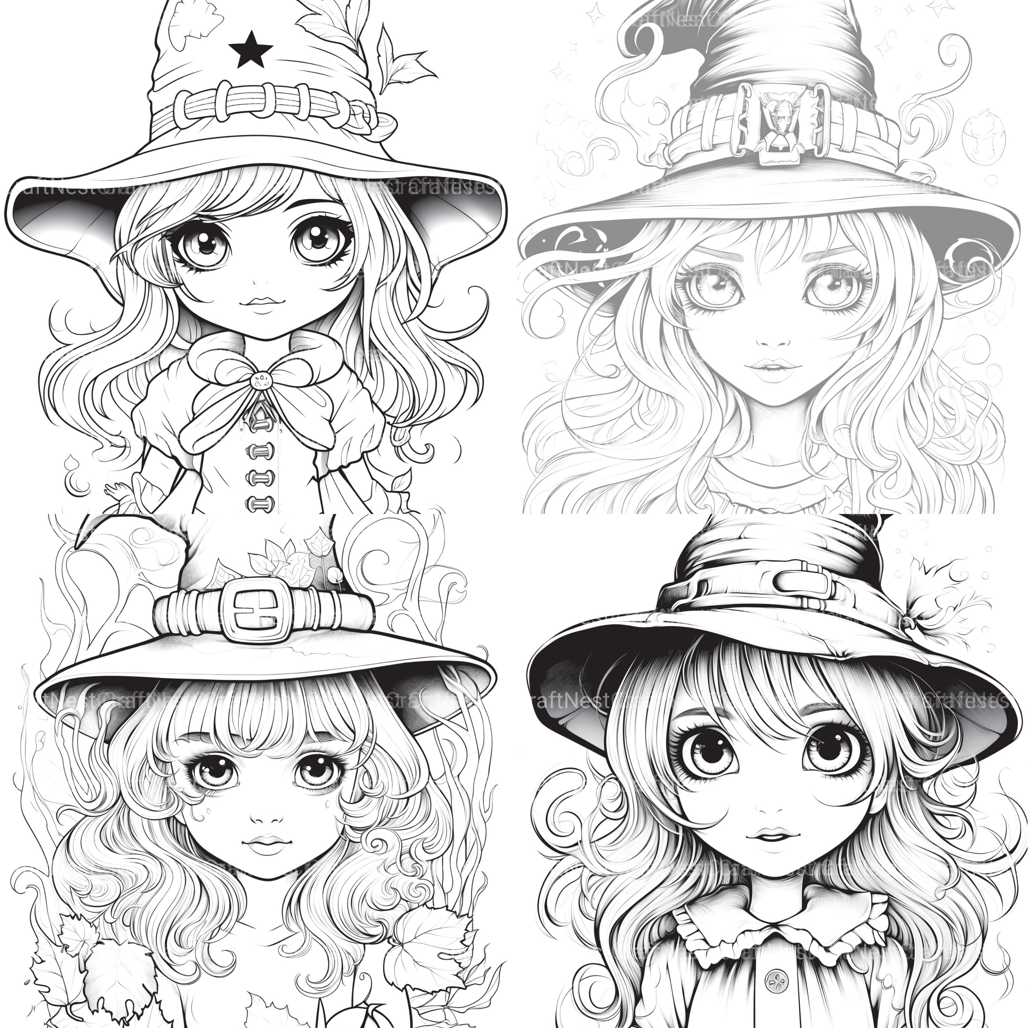 Cute Witch Coloring Book - CraftNest - Digital Crafting and Art