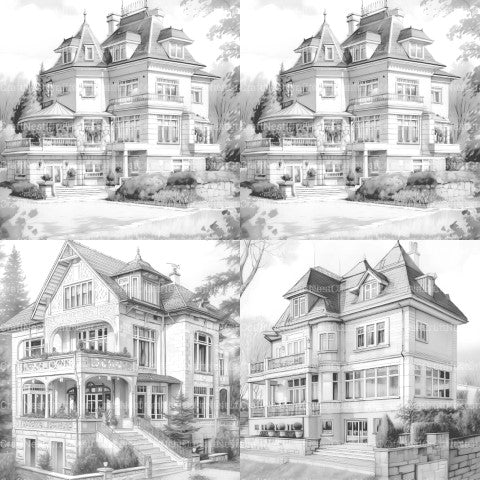 Luxurious Villas Coloring Book - CraftNest - Digital Crafting and Art