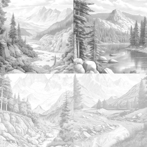 Mountain Landscapes Coloring Book - CraftNest - Digital Crafting and Art