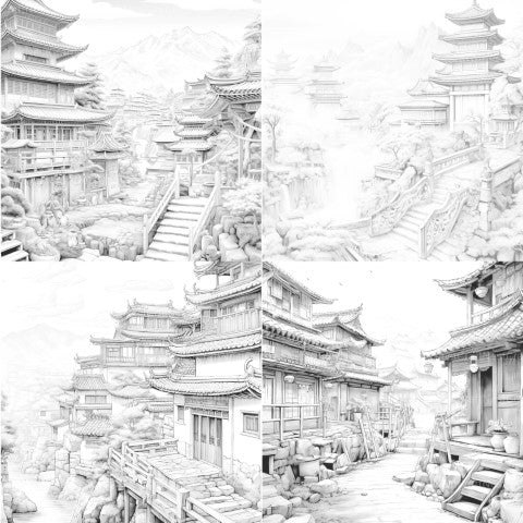 Old Chinese Villages Coloring Book - CraftNest - Digital Crafting and Art