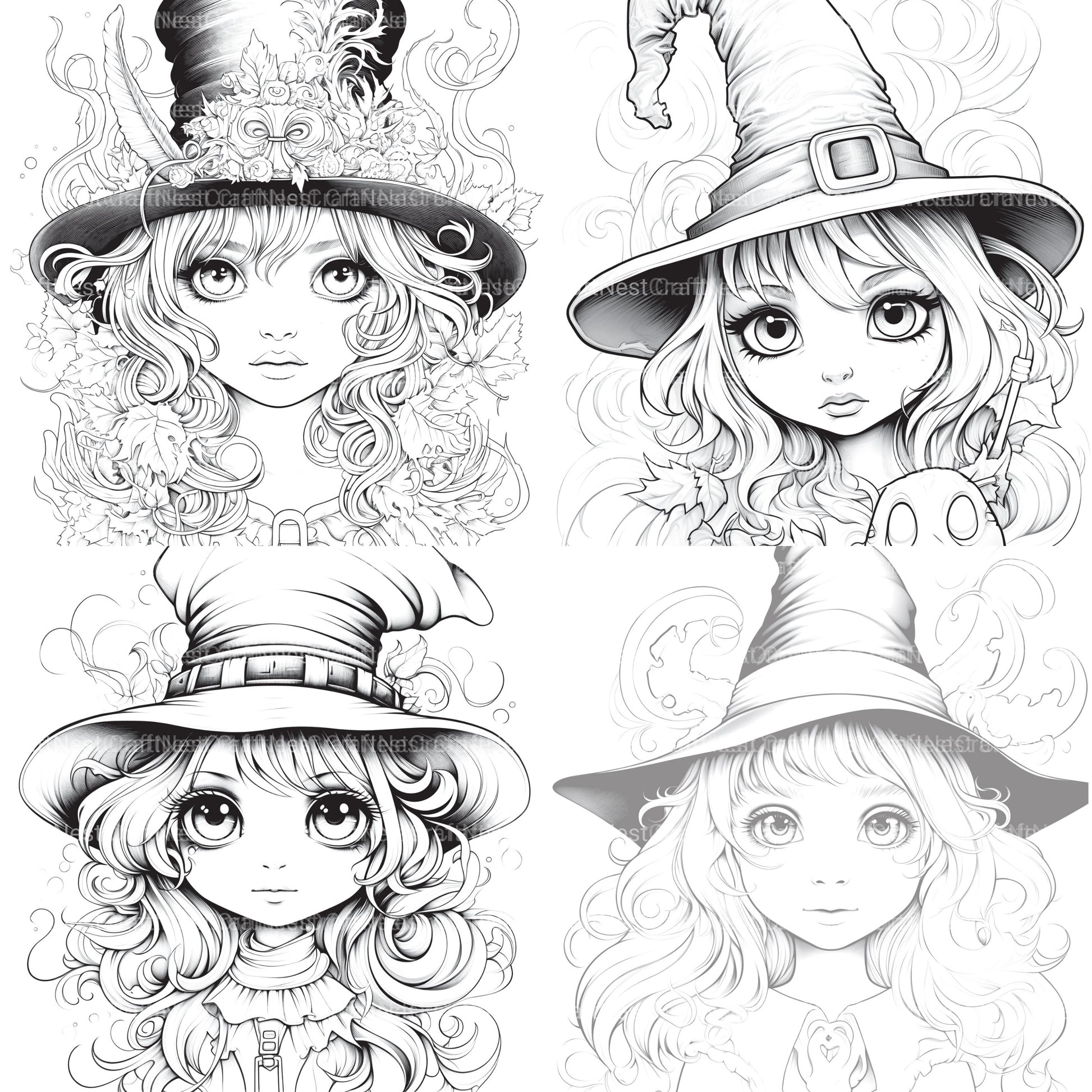 Cute Witch Coloring Book - CraftNest - Digital Crafting and Art