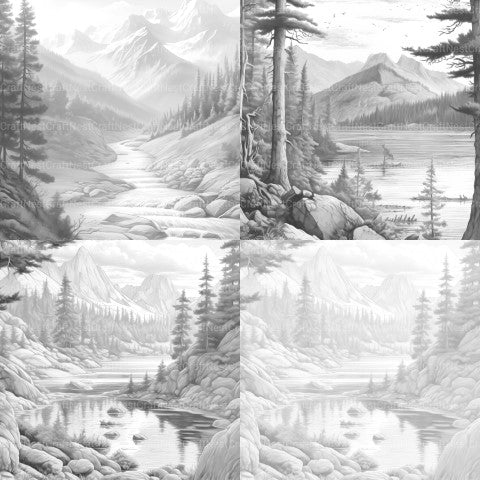 Mountain Landscapes Coloring Book - CraftNest - Digital Crafting and Art