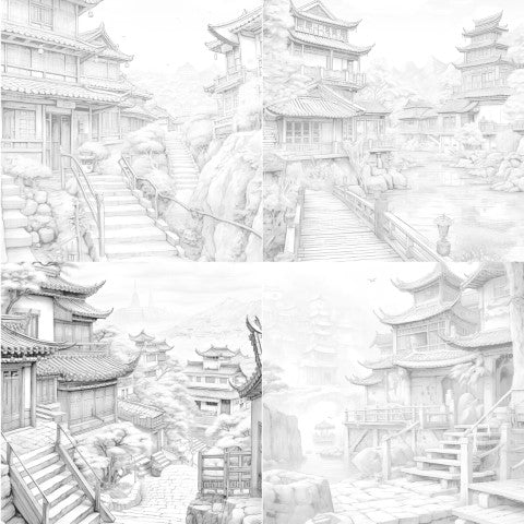 Old Chinese Villages Coloring Book - CraftNest - Digital Crafting and Art