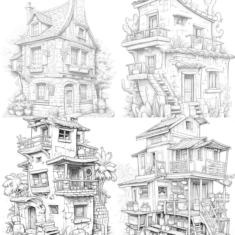 Mixed Tiny House Coloring Book - CraftNest - Digital Crafting and Art