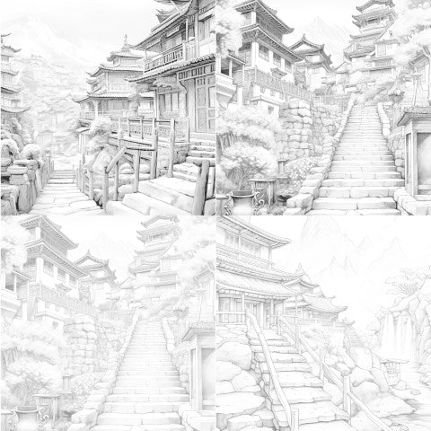 Old Chinese Villages Coloring Book - CraftNest - Digital Crafting and Art