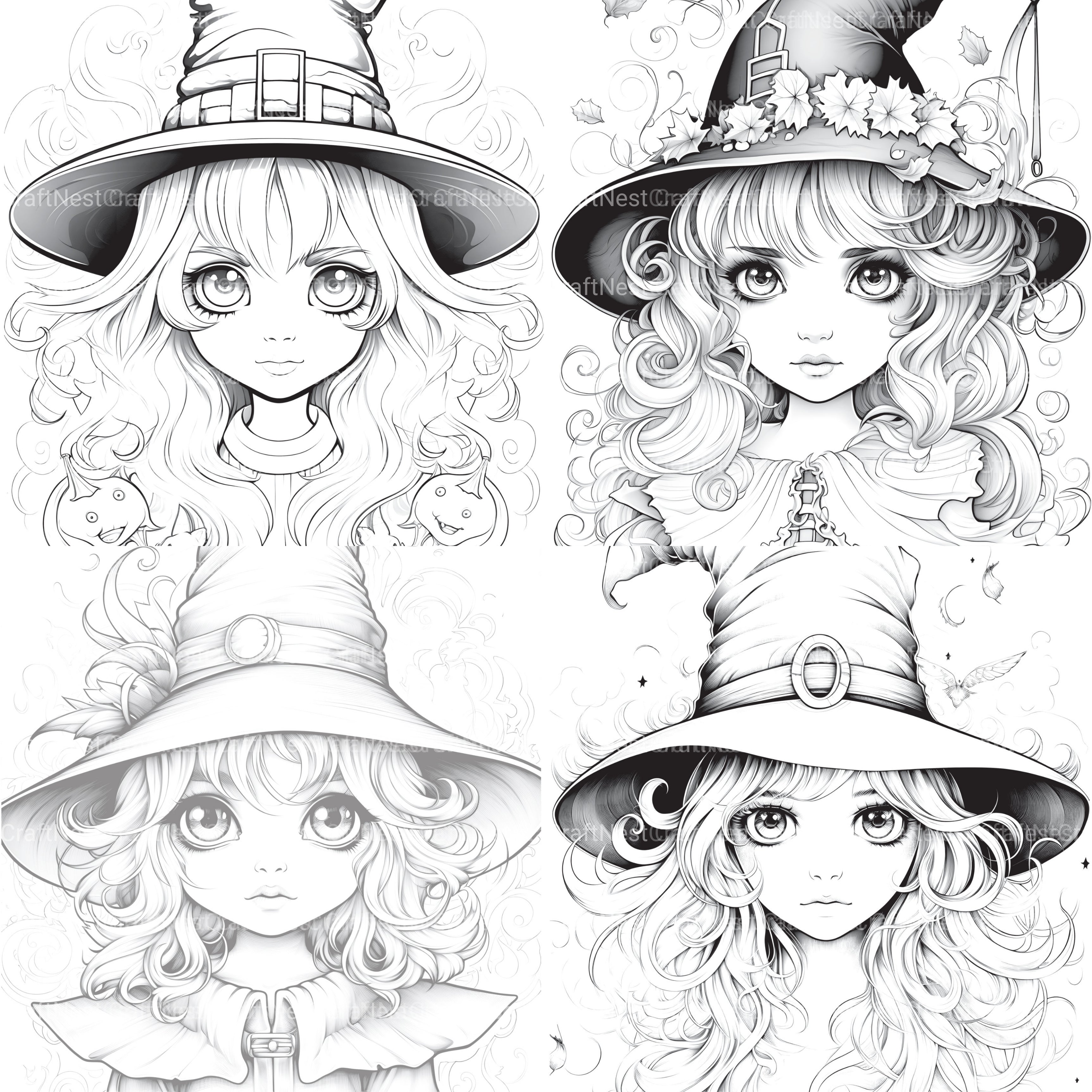 Cute Witch Coloring Book - CraftNest - Digital Crafting and Art