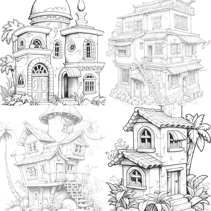 Mixed Tiny House Coloring Book - CraftNest - Digital Crafting and Art