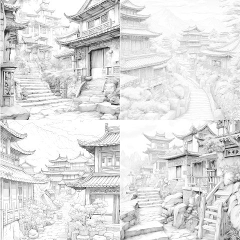 Old Chinese Villages Coloring Book - CraftNest - Digital Crafting and Art