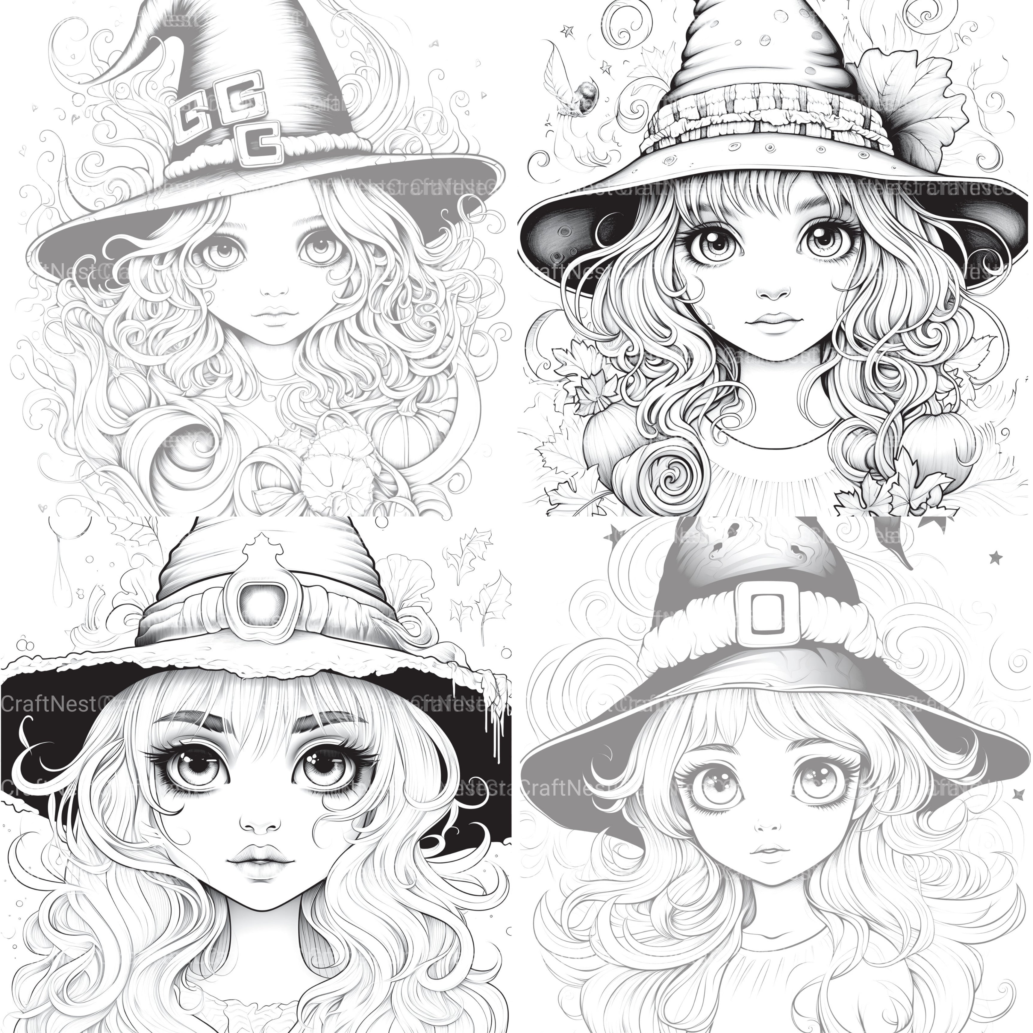 Cute Witch Coloring Book - CraftNest - Digital Crafting and Art