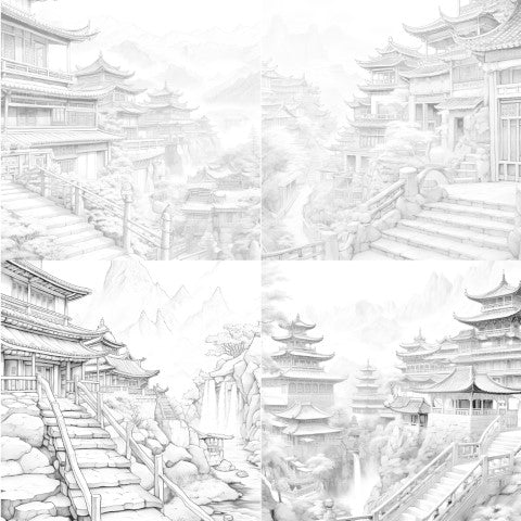 Old Chinese Villages Coloring Book - CraftNest - Digital Crafting and Art