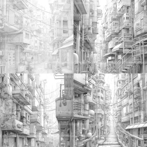 Cyberpunk Street Coloring Book - CraftNest - Digital Crafting and Art