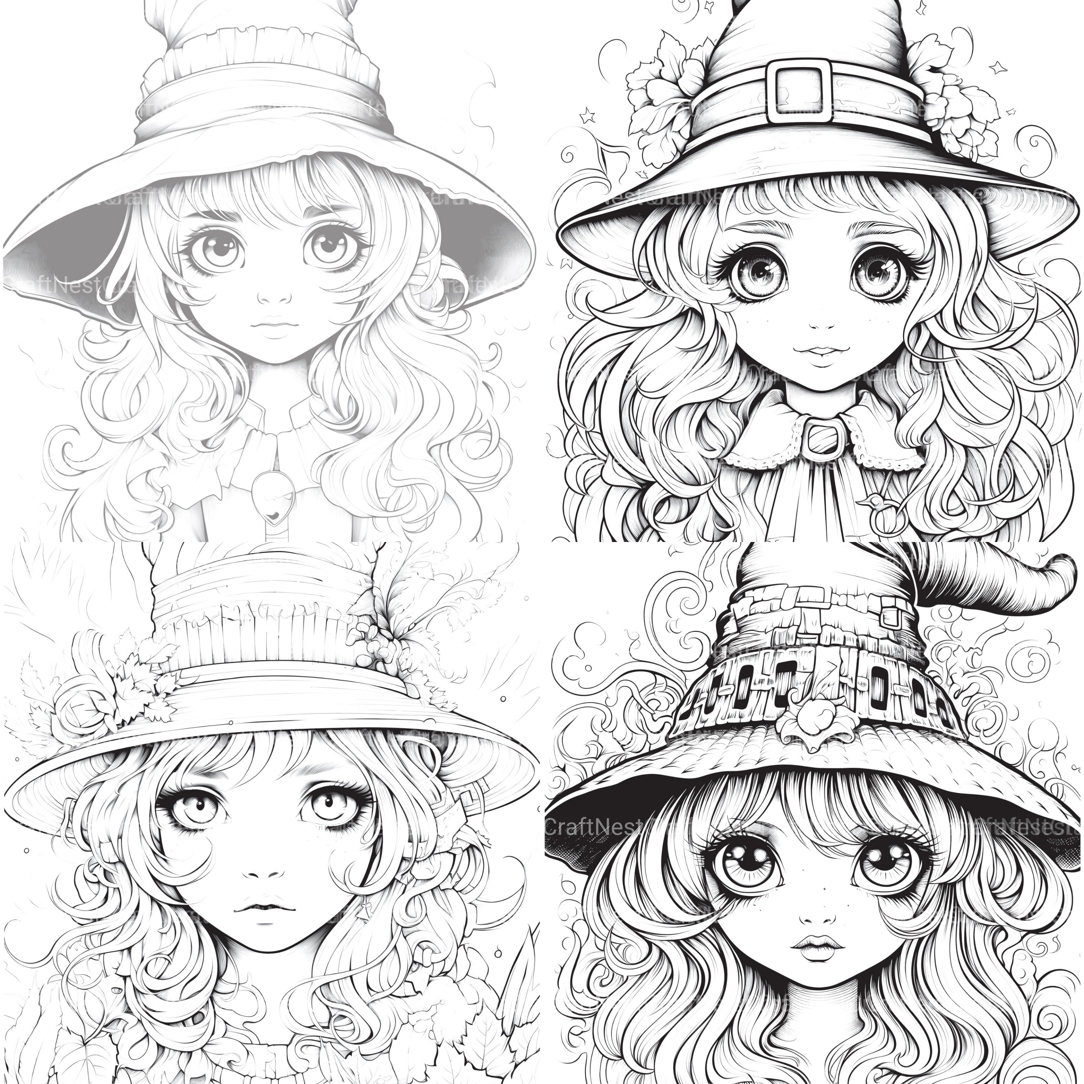 Cute Witch Coloring Book - CraftNest - Digital Crafting and Art