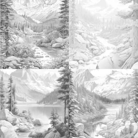 Mountain Landscapes Coloring Book - CraftNest - Digital Crafting and Art