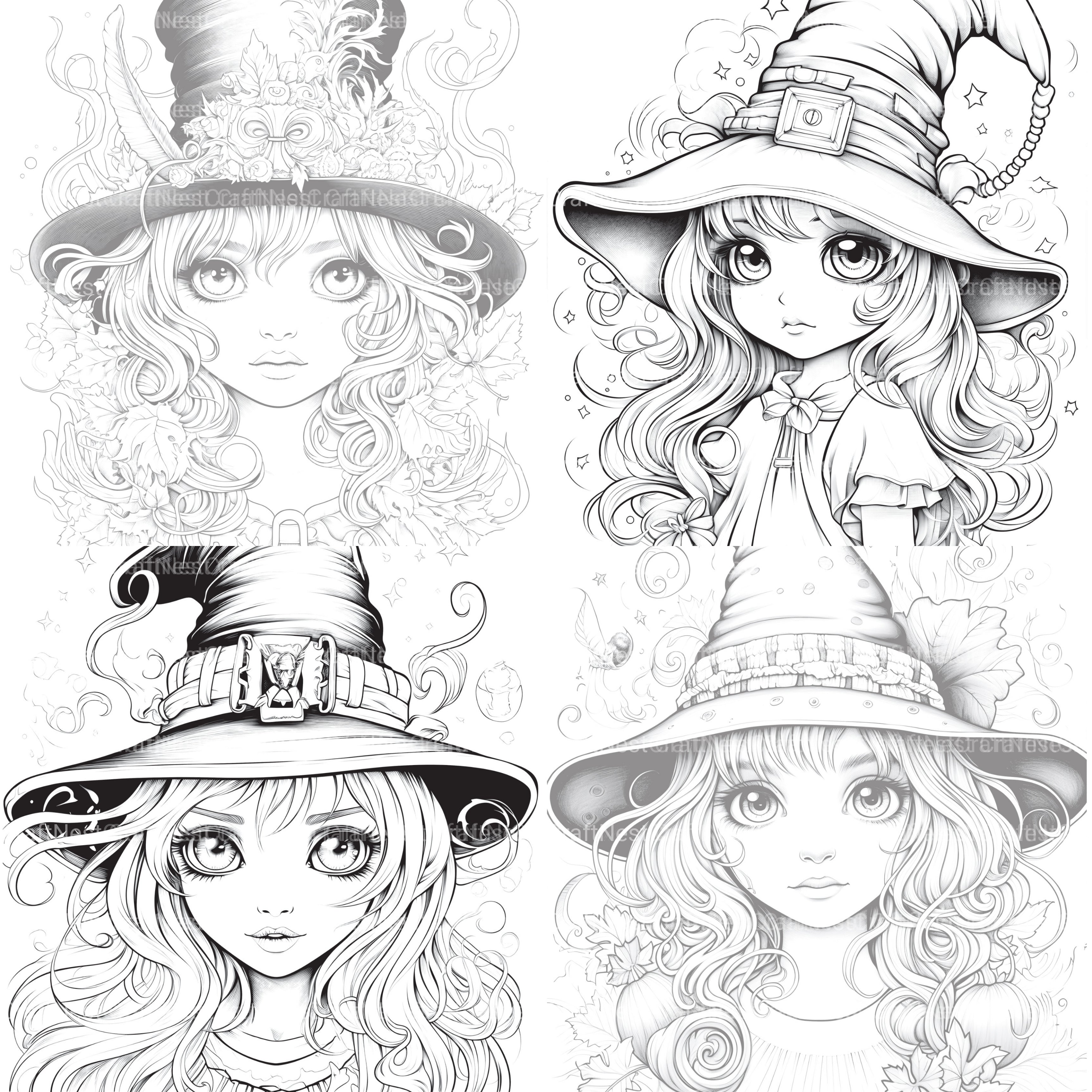 Cute Witch Coloring Book - CraftNest - Digital Crafting and Art