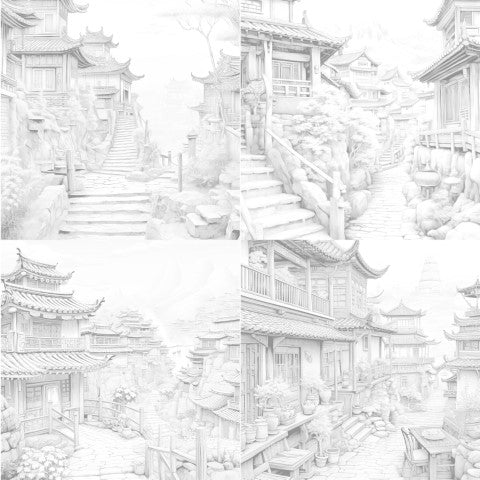 Old Chinese Villages Coloring Book - CraftNest - Digital Crafting and Art