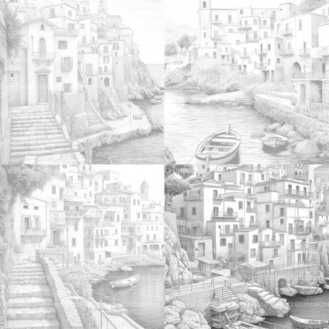 Italian Coastal Villages Coloring Book - CraftNest - Digital Crafting and Art