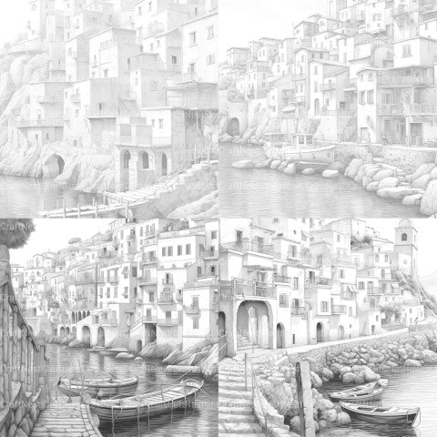 Italian Coastal Villages Coloring Book - CraftNest - Digital Crafting and Art