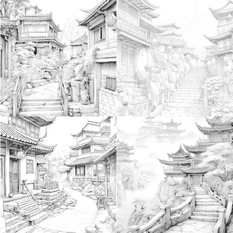 Old Chinese Villages Coloring Book - CraftNest - Digital Crafting and Art