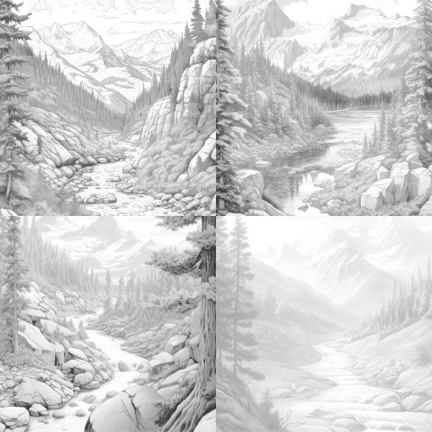 Mountain Landscapes Coloring Book - CraftNest - Digital Crafting and Art