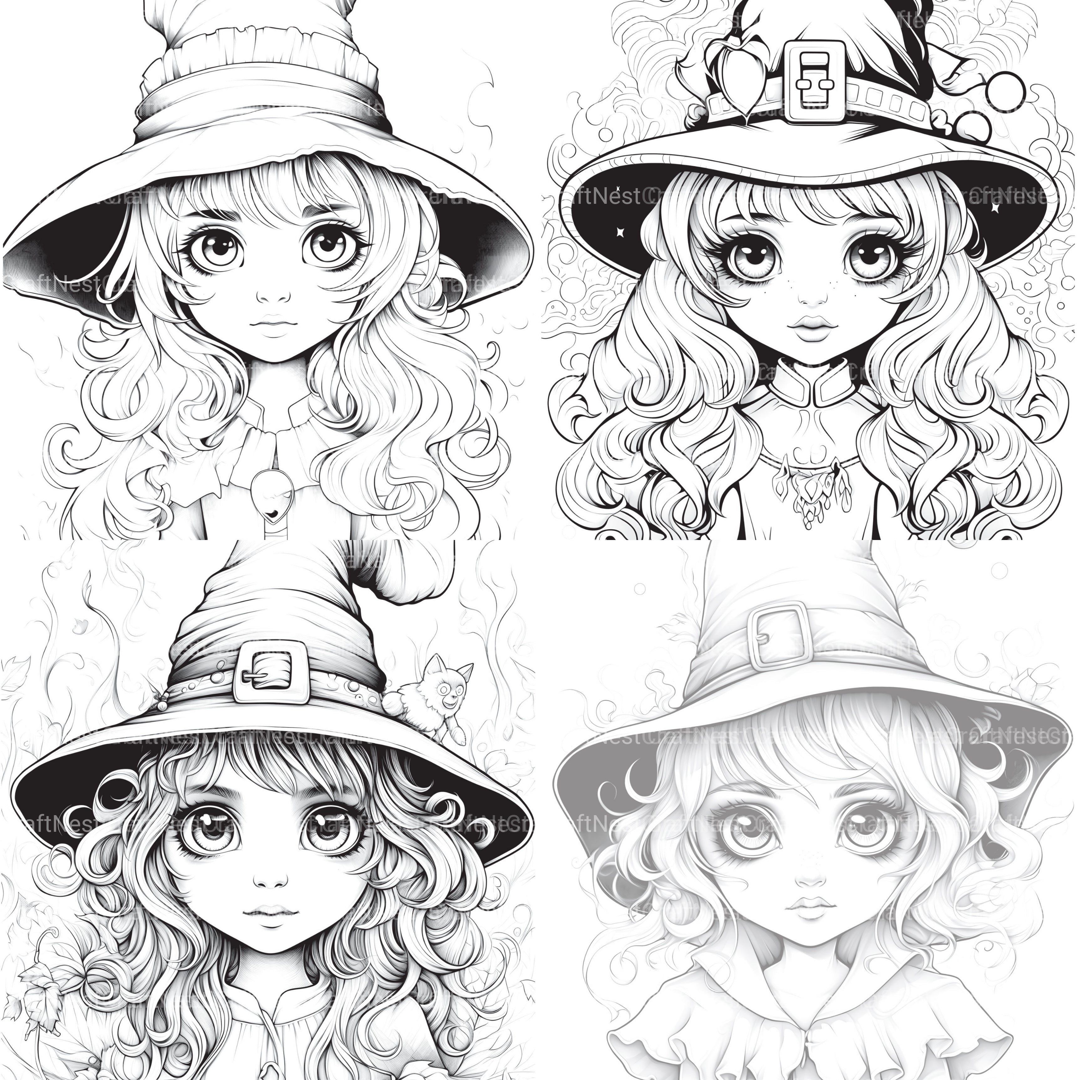 Cute Witch Coloring Book - CraftNest - Digital Crafting and Art