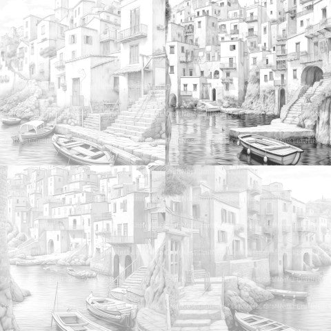 Italian Coastal Villages Coloring Book - CraftNest - Digital Crafting and Art