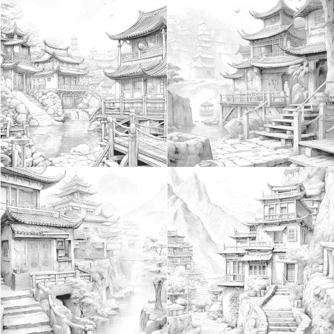 Old Chinese Villages Coloring Book - CraftNest - Digital Crafting and Art