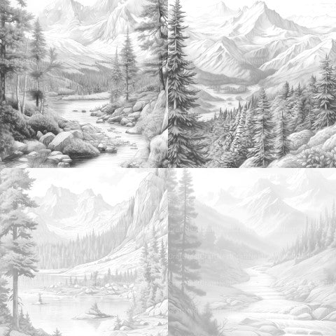 Mountain Landscapes Coloring Book - CraftNest - Digital Crafting and Art