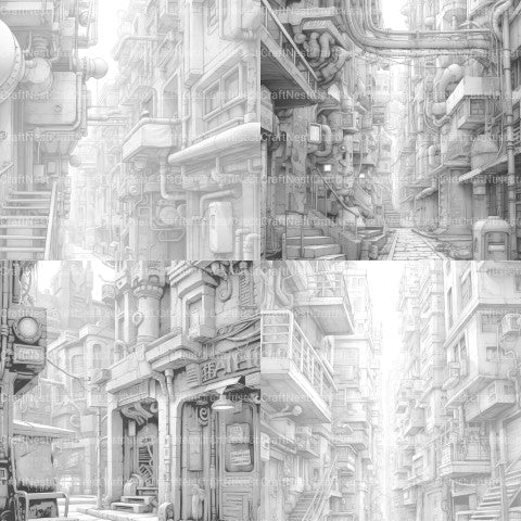 Cyberpunk Street Coloring Book - CraftNest - Digital Crafting and Art