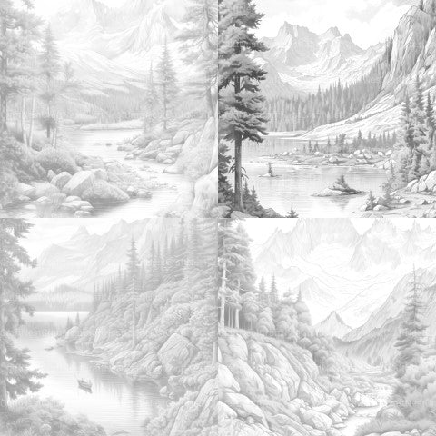 Mountain Landscapes Coloring Book - CraftNest - Digital Crafting and Art