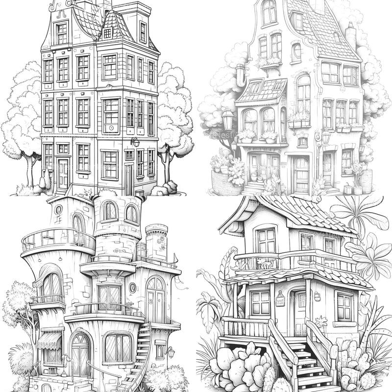 Mixed Tiny House Coloring Book - CraftNest - Digital Crafting and Art