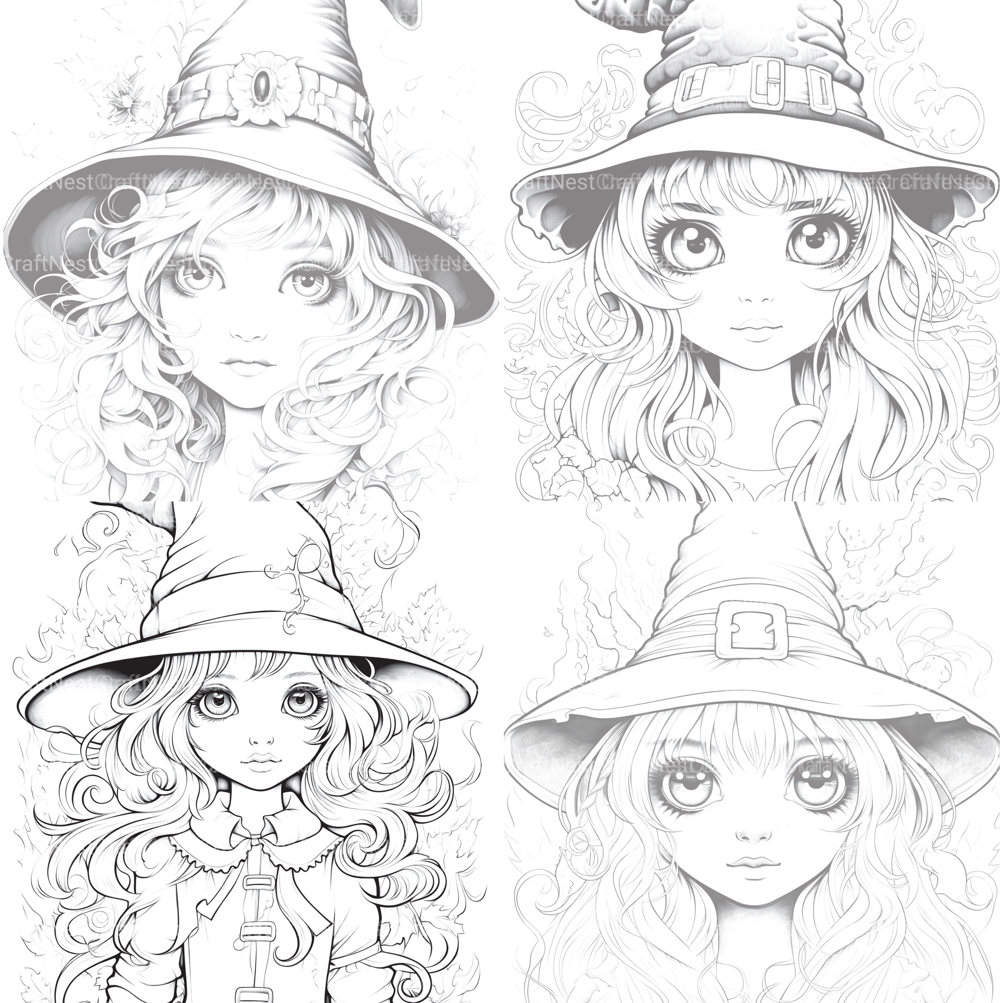 Cute Witch Coloring Book - CraftNest - Digital Crafting and Art