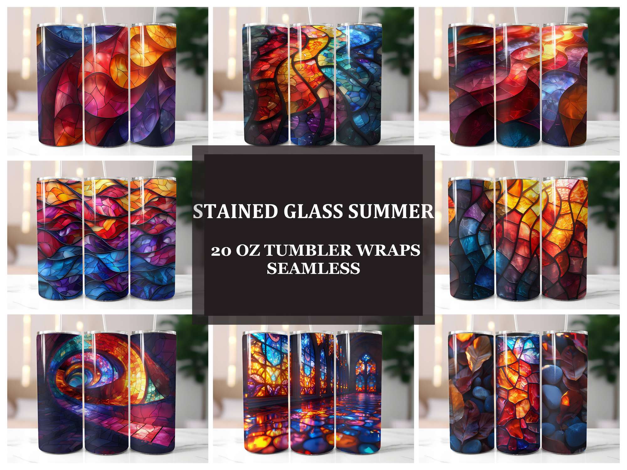 Stained Glass Summer 5 Tumbler Wrap - CraftNest - Digital Crafting and Art